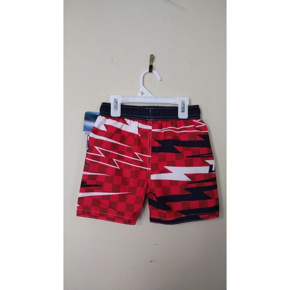 Disney Pixar Cars Lightning McQueen Swim Trunks Red Checkered UPF 50+ Boys 3T